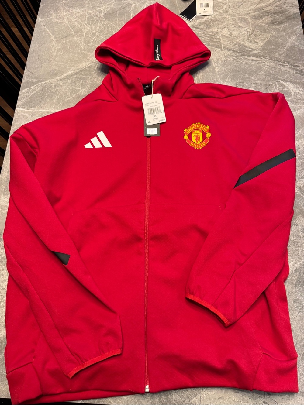 adidas Red Manchester United Full-Zip Mens XL Hoodie Jacket